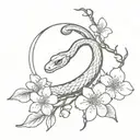snake and cherry blossom branch wrapped tattoo design idea