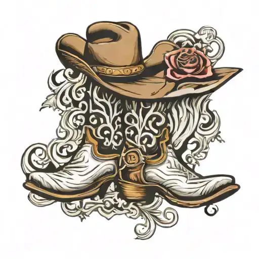 cowboy boot with cowboy hat lung cancer symbol  tattoo design idea