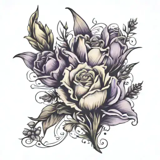 tulip, rose, lavender, gladioli tattoo design idea