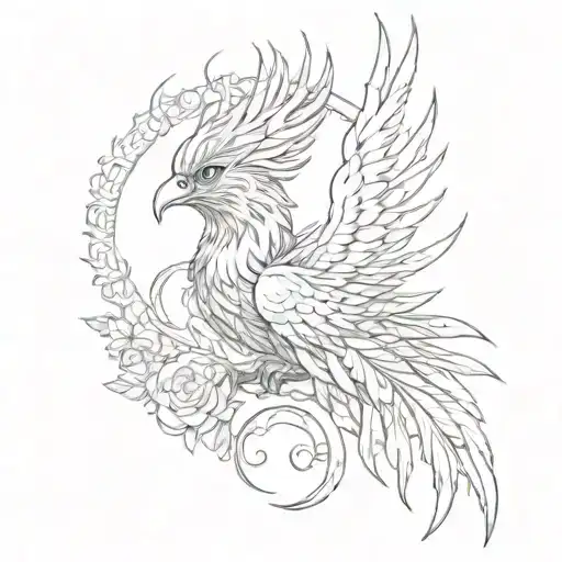 Pencil sketch of the phoenix's head tattoo design idea