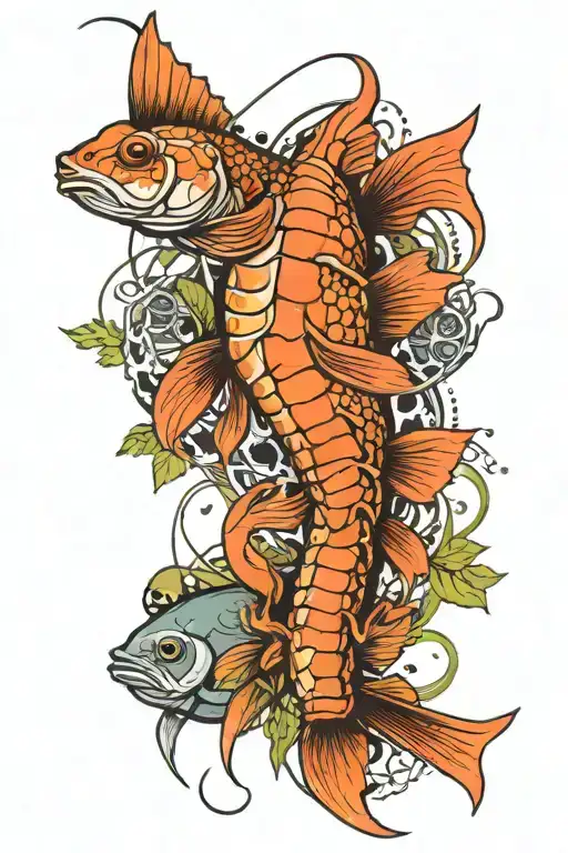 fishing and diving themed incorporating snapper and crayfish tattoo design idea