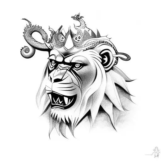 monkey, dragon and lion arm sleeve  tattoo design idea