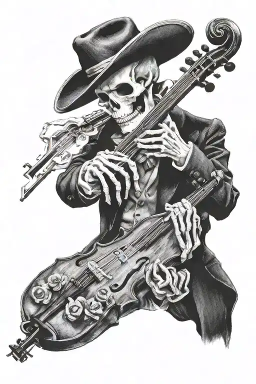 skeleton playing violin tattoo design idea