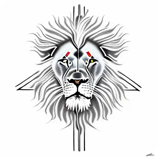 Lion and Jesus' face with the crucifixion  tattoo design idea