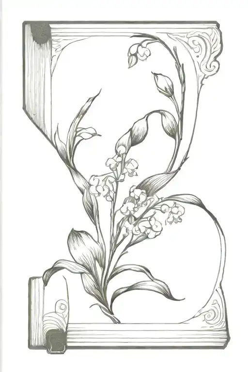 Lilly of the valley flower in the center of an open book  tattoo design idea