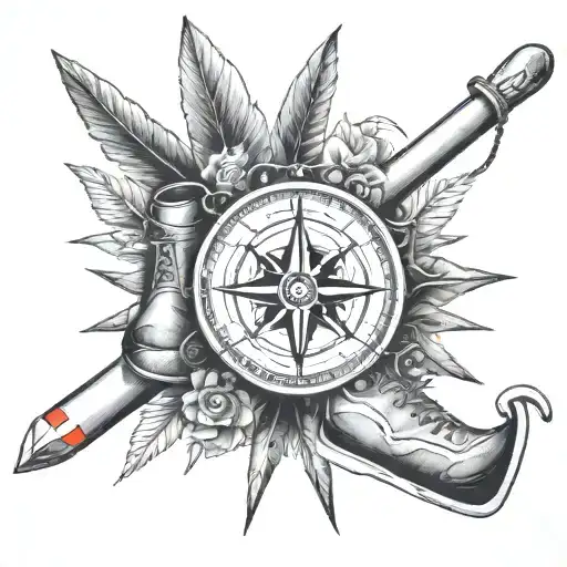 An intricate compass design with a hiking boot and kayak paddle incorporated, representing your love for exploring and outdoor activities tattoo design idea