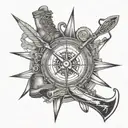 An intricate compass design with a hiking boot and kayak paddle incorporated, representing your love for exploring and outdoor activities tattoo design idea