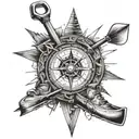An intricate compass design with a hiking boot and kayak paddle incorporated, representing your love for exploring and outdoor activities tattoo design idea