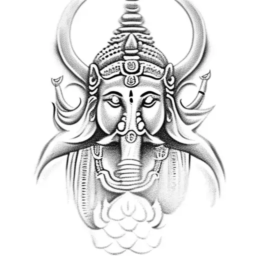 An eagle soaring above a serene depiction of Ganesha meditating tattoo design idea