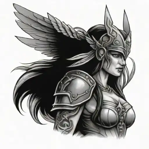 valkyrie warrior woman tattoo design idea