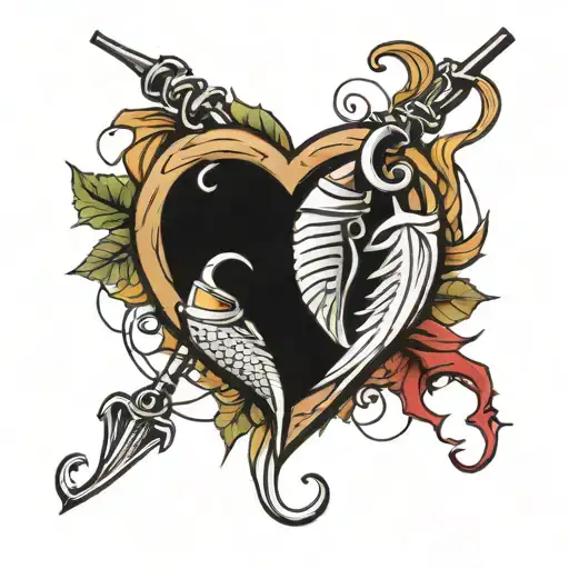 fishing hooks in heart shape. date 2 November   tattoo design idea
