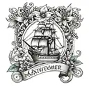mayflower ship and flower tattoo with my mothers name written tattoo design idea