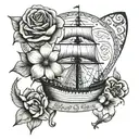 mayflower ship and flower tattoo with my mothers name written tattoo design idea
