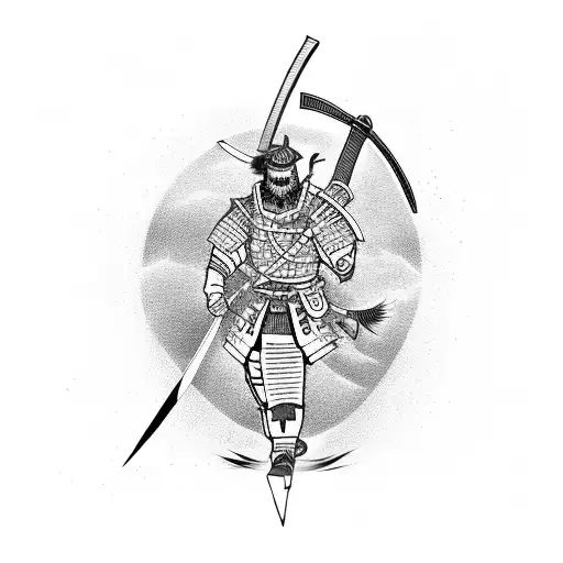 A fierce samurai warrior wielding a lightning bolt katana tattoo design idea