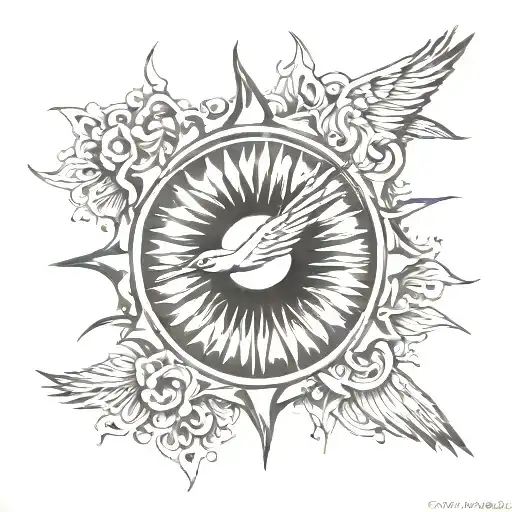 sun and bird tattoo design idea