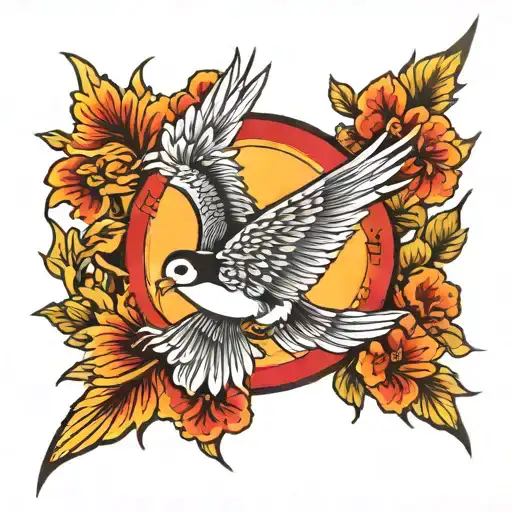 sun and  bird tattoo design idea