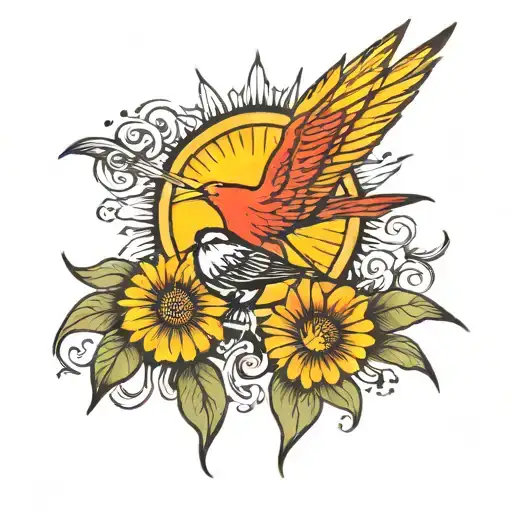sun and bird tattoo design idea