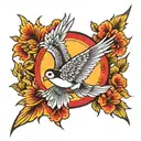 sun and  bird tattoo design idea
