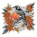 sun and  bird tattoo design idea