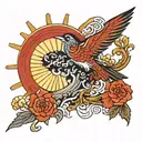 sun and  bird tattoo design idea