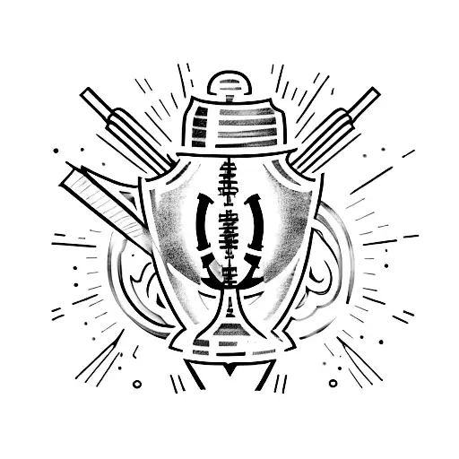 Design a tattoo featuring a minimalist representation of a football trophy with the words 'Champion' underneath. tattoo design idea