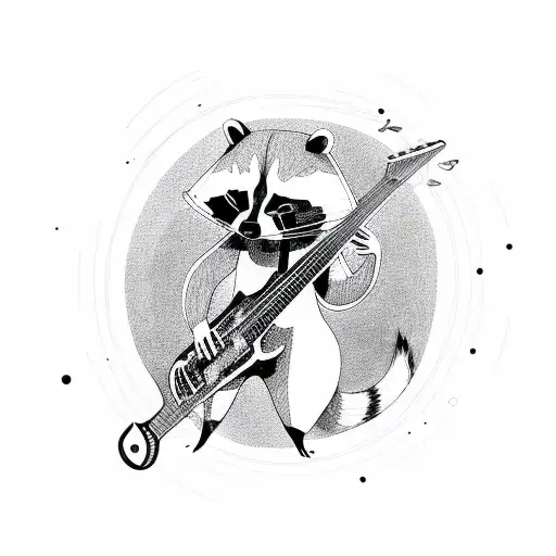 raccoon playing bass guitar tattoo design idea
