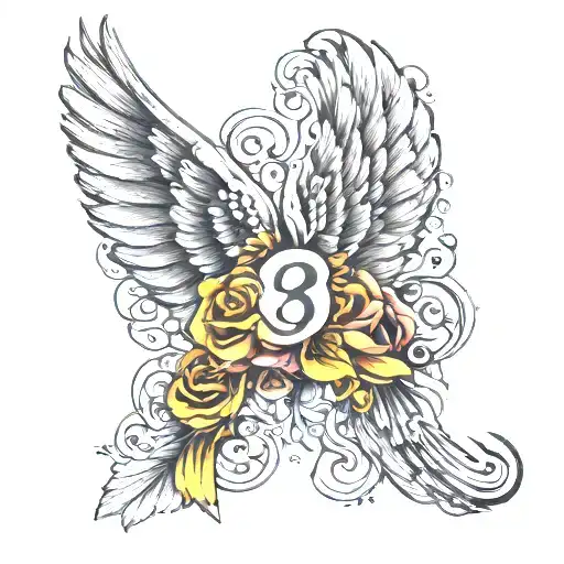 fine line angel wings with numbers 369 tattoo design idea