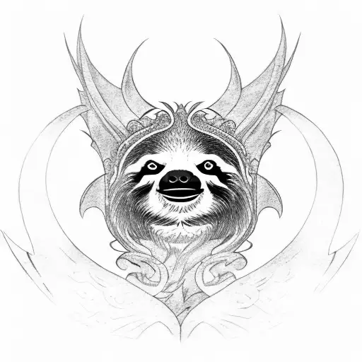 a sloth with dragon wings in a Brazilian Jiu-Jitsu gi with a black belt tattoo design idea
