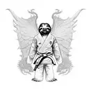 a fierce standing sloth with dragon wings in a Brazilian Jiu-Jitsu gi with a black belt tattoo design idea