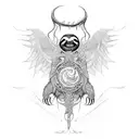 a fierce standing sloth with dragon wings in a Brazilian Jiu-Jitsu gi with a black belt tattoo design idea