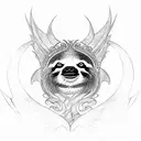 a sloth with dragon wings in a Brazilian Jiu-Jitsu gi with a black belt tattoo design idea