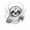 a sloth with dragon wings in a Brazilian Jiu-Jitsu gi with a black belt tattoo design idea