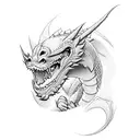 a soft dragon in a Brazilian Jiu-Jitsu gi with a black belt tattoo design idea