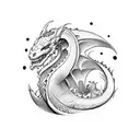 a soft dragon in a Brazilian Jiu-Jitsu gi with a black belt tattoo design idea