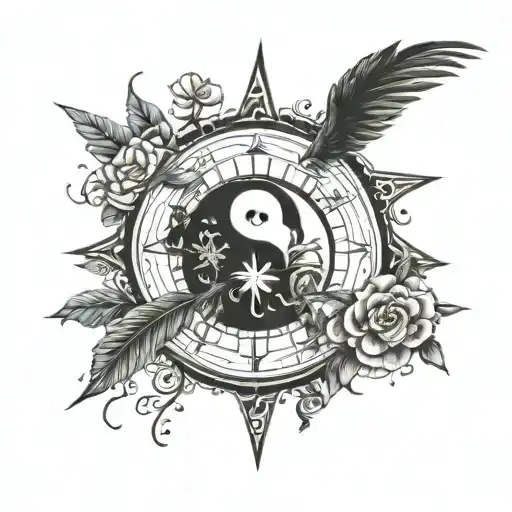 Carpe Diem - Ying yang - compass - family - moment mori tattoo design idea