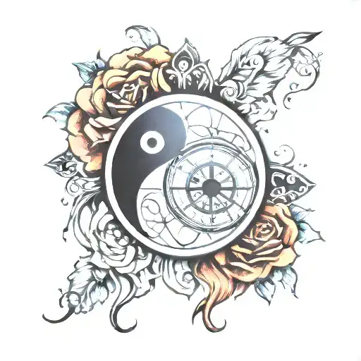 Carpe Diem - Ying yang - compass - family - moment I died tattoo design idea