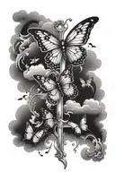 Cross, clouds and butterflies tattoo design idea