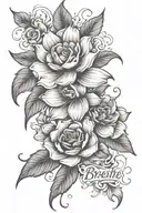 floral sleeve tattoo design with the quote "Just Breathe - Pearl Jam" inside the tattoo. tattoo design idea