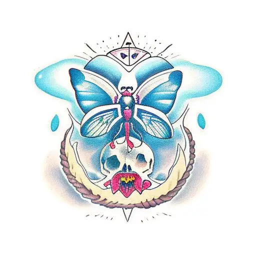 borboleta com orquideas em volta tattoo design idea