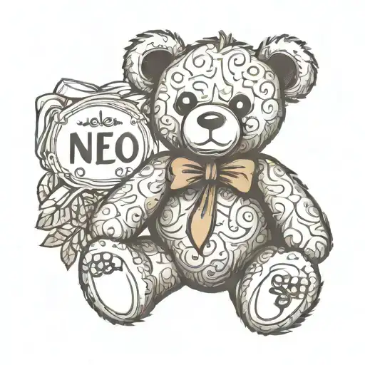 a teddy bear holding a text 'ساکشی'   tattoo design idea