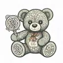 a teddy bear holding a text 'ساکشی'   tattoo design idea