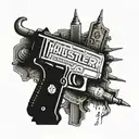 text "hustler" between glock18 and money tattoo design idea