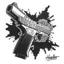 text "hustler" between glock18 and money tattoo design idea
