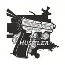 text "hustler" between glock18 and money tattoo design idea