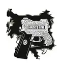 text "hustler" between glock18 and money tattoo design idea