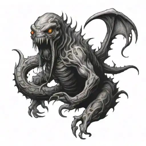 lovecraft style creature tattoo design idea