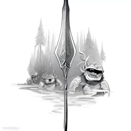 primal cartoon style spear tattoo design idea