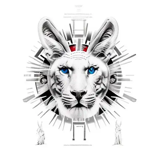 fierce animal head with a Roman numerical clock under the head. then a cross next to the head tattoo design idea