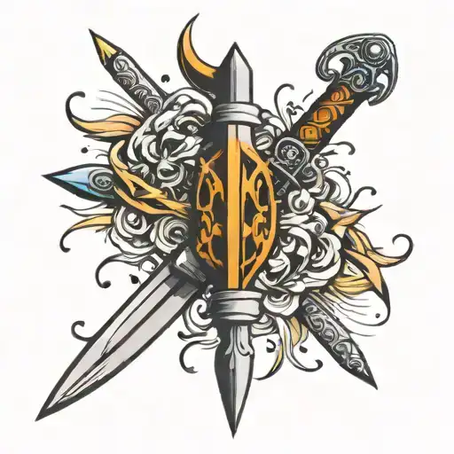 badass sword and pen theme  tattoo design idea