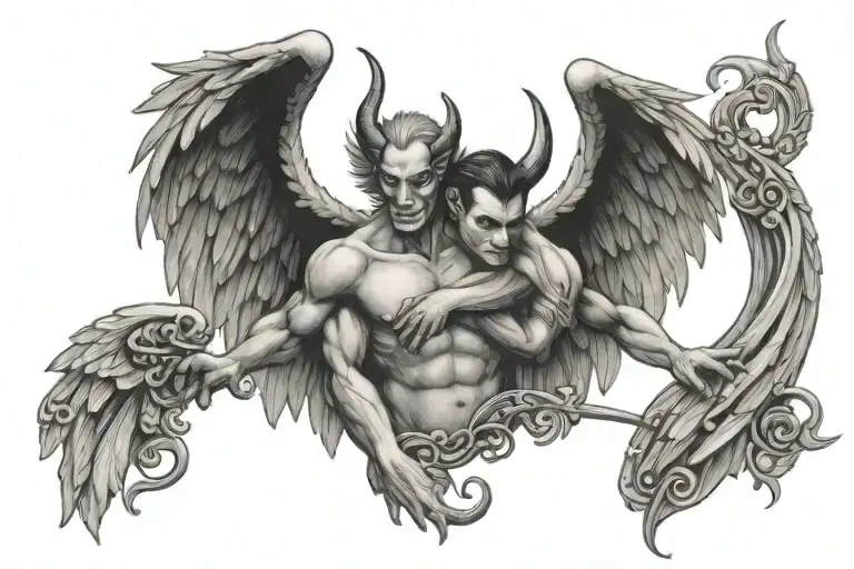 devil with angel wings tattoo design idea